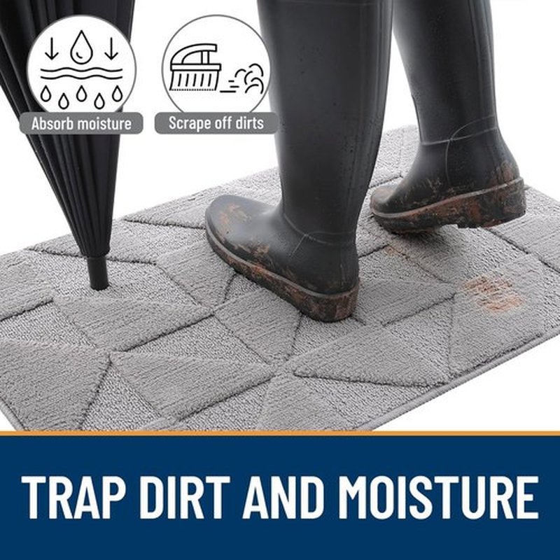 OLANLY Indoor Door Mat - Non-Slip, Absorbent, Low-Profile Entrance Mat | 32x20 Inches, Grey