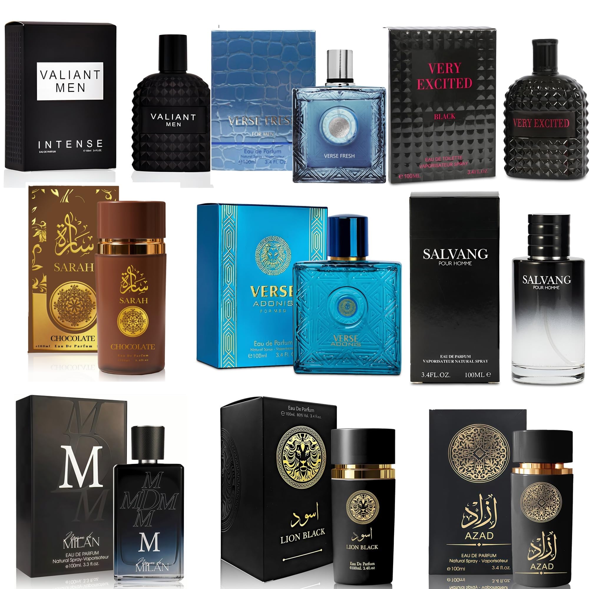 A CENTER Men's Cologne Sampler Set (100ml Each*9PCS) | Luxury Fragrance Variety Pack for Men | Woodsy, Citrus, Spicy & Fresh Scents | Gift Ready Collection