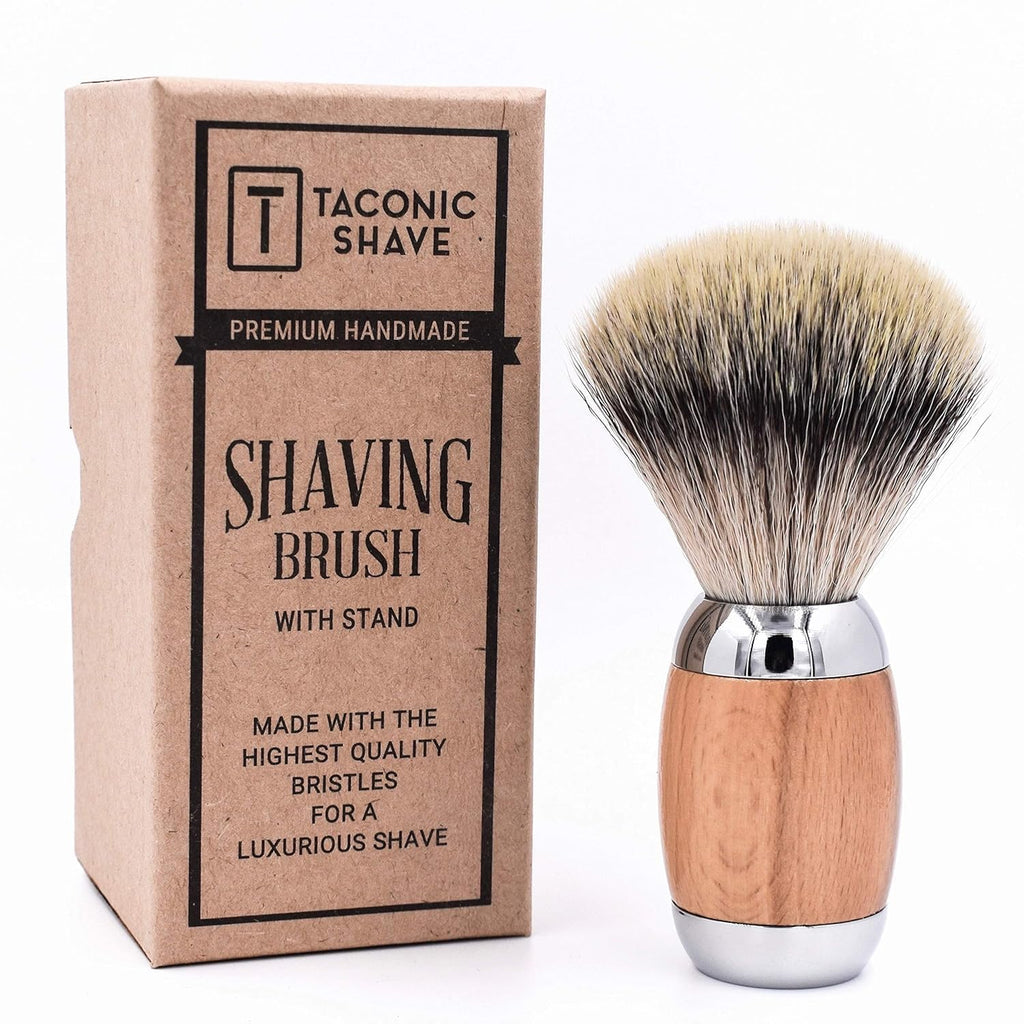Taconic Shave Synthetic Silvertip Luxury Shaving Brush – Premium 22 mm Knot, Ultra‑Soft Bristles, Beechwood Handle, Includes Acrylic Stand & Gift Box
