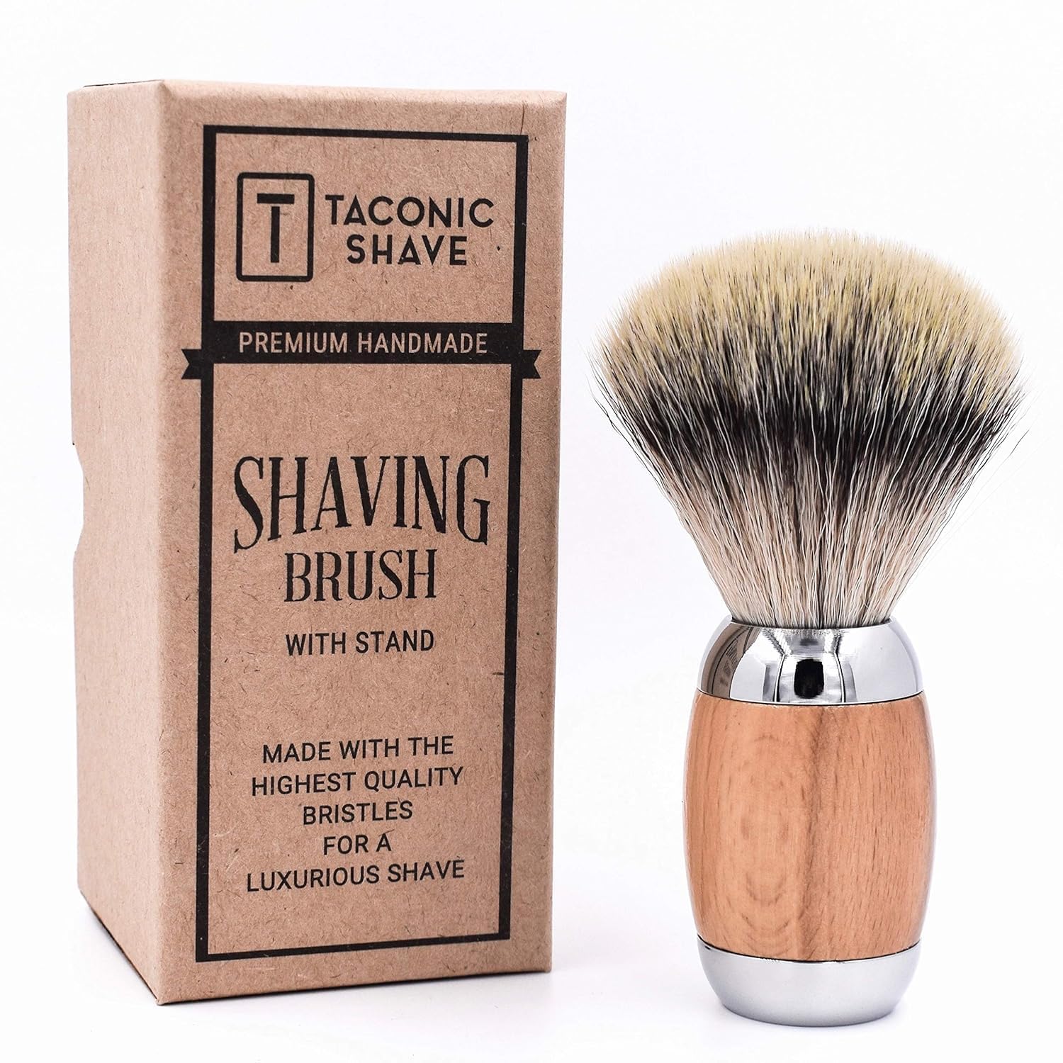 Taconic Shave Synthetic Silvertip Luxury Shaving Brush – Premium 22 mm Knot, Ultra‑Soft Bristles, Beechwood Handle, Includes Acrylic Stand & Gift Box