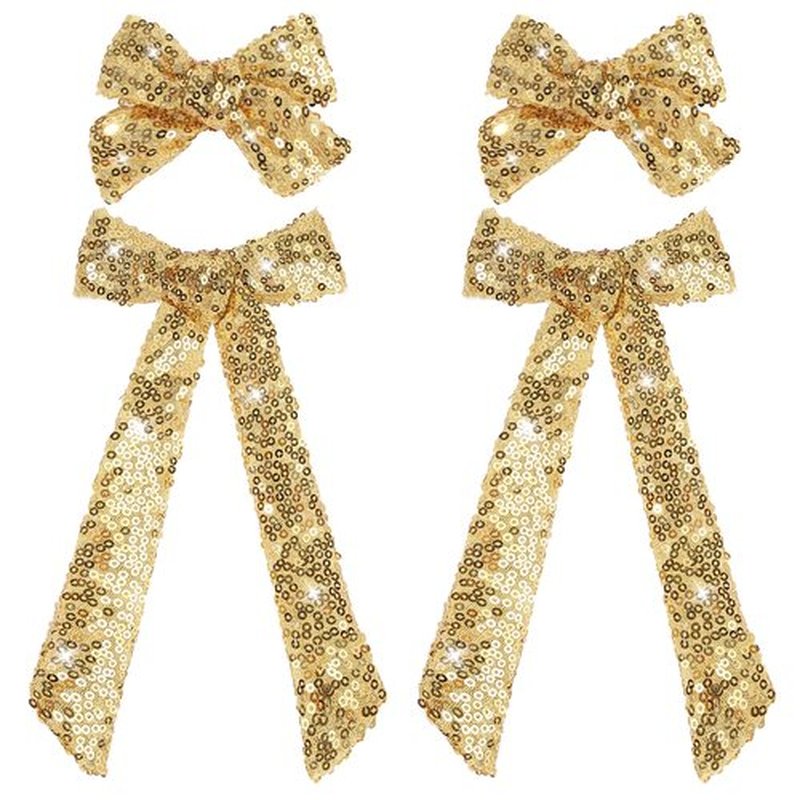 NCMAMA 4 PCS Gold Glitter Hair Bows for Girls Alligator Clips Sparkly Sequin Hair Accessories for Kids Toddler Women on Birthday Wedding Christmas and Party
