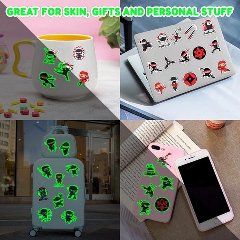 96 PCS Ninja Pre-Cut Luminous Temporary Tattoos for Kids Birthday Themed Party Supplies Decorations Favors 8 Sheets Decor Super Cute Cartoon Stickers Tattoo School Rewards & Gifts for Boys Girls