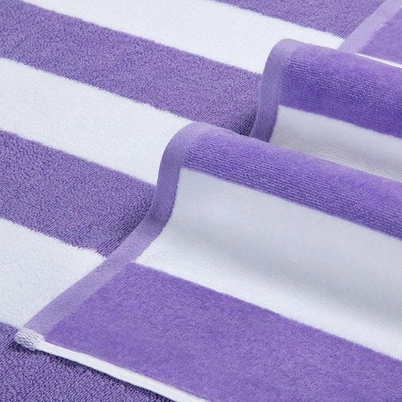 LULUHOME Large Oversized Beach Towel - Soft Striped Cotton Pool Towel 36 x 70 Inch | Purple for Adults