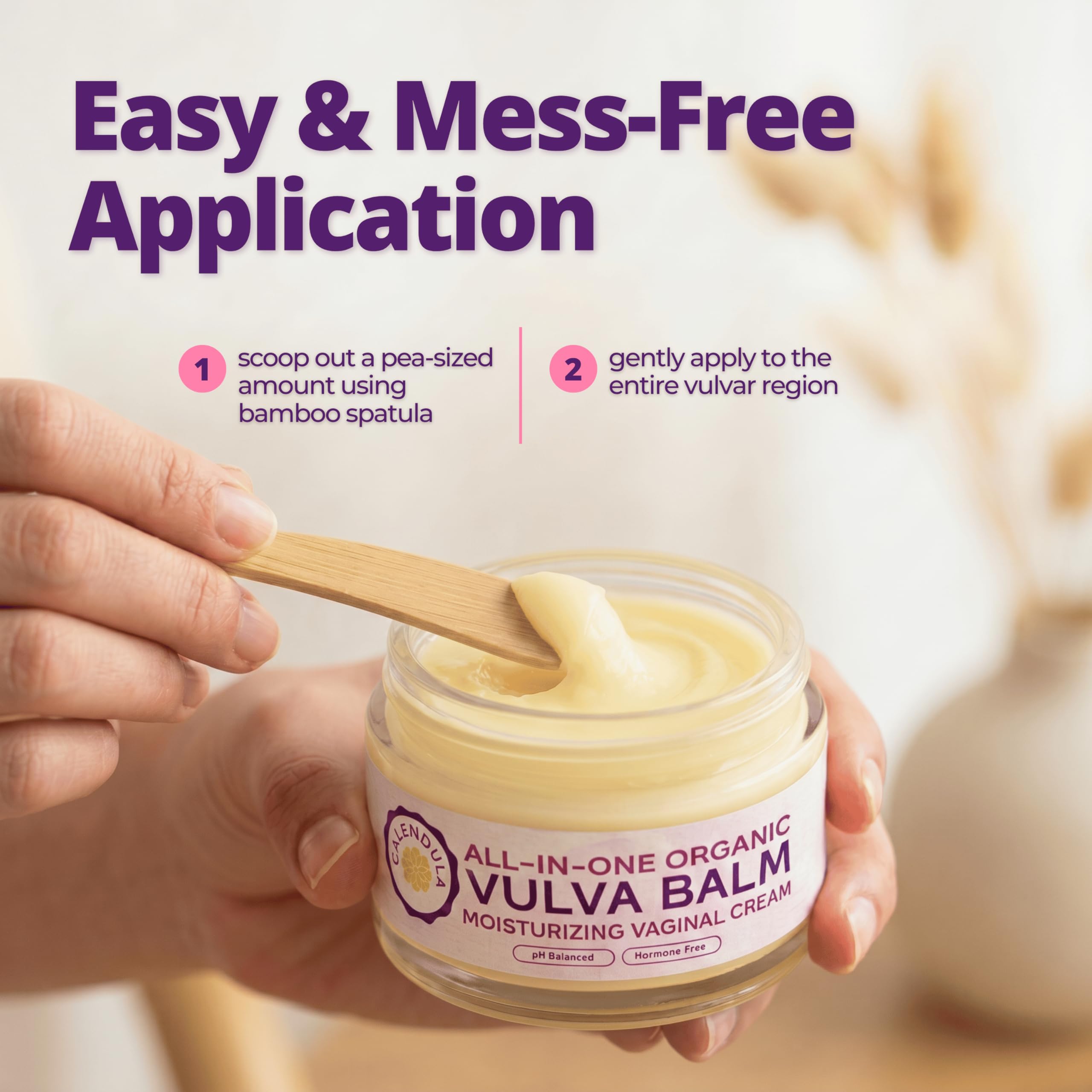 Vulva Balm (Calendula w/o Mint, 2oz) – All-in-One Organic Vaginal Moisturizer Cream with 11 Botanicals – Menopause & Incontinence Care Cream for Intimate Skin – Soothes Redness, Dryness & Irritation