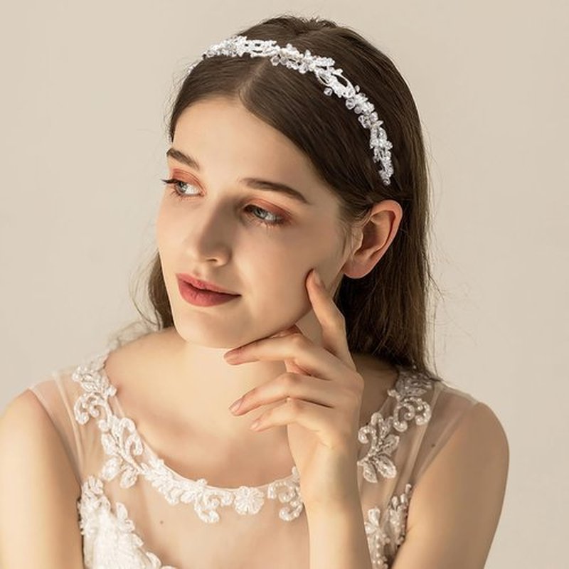 Oriamour Bridal headband Rhinestone Hair Band Bridal Headpieces for Bride Wedding Hair Accessories (Silver, 14'')