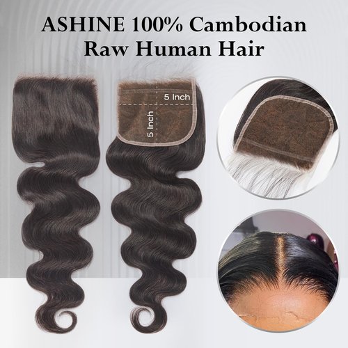ASHINE 5x5 HD Lace Closure Body Wave Human Hair 5x5 Real HD Lace Closure Invisible Bleached Knots Pre Plucked with Baby Hair Natural Hairline 14 Inch