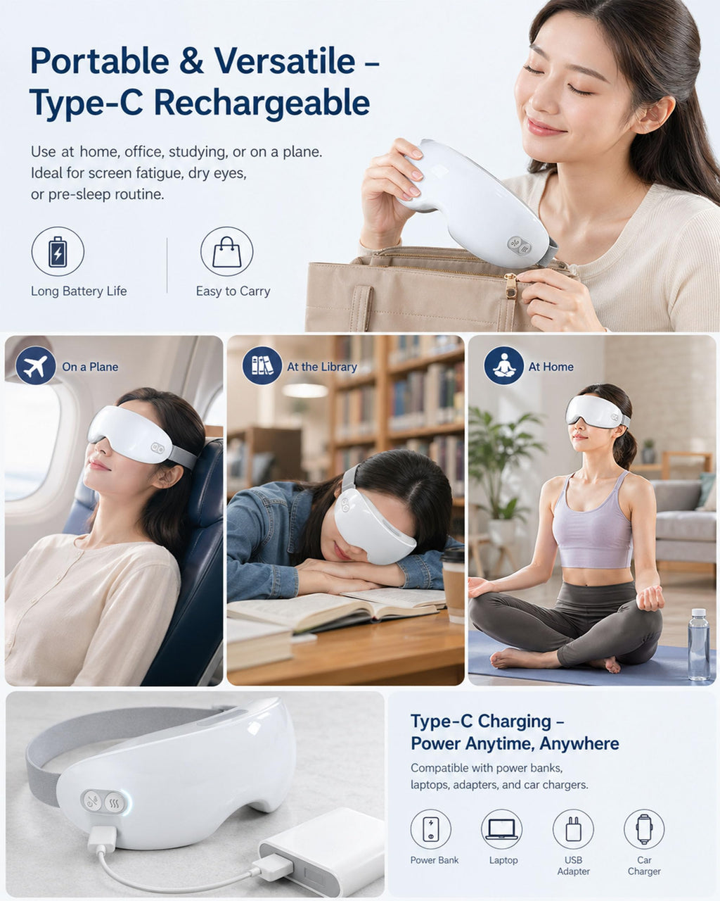 Steam Eye Mask for Dry Eyes, 40-42°C Warm Mist Eye Steamer for Puffy Eyes & Strain Relief, Rechargeable Cordless Steam Mask with Auto Shut-Off, Soft Silicone Design for Screen Work & Travel (1Pcs)