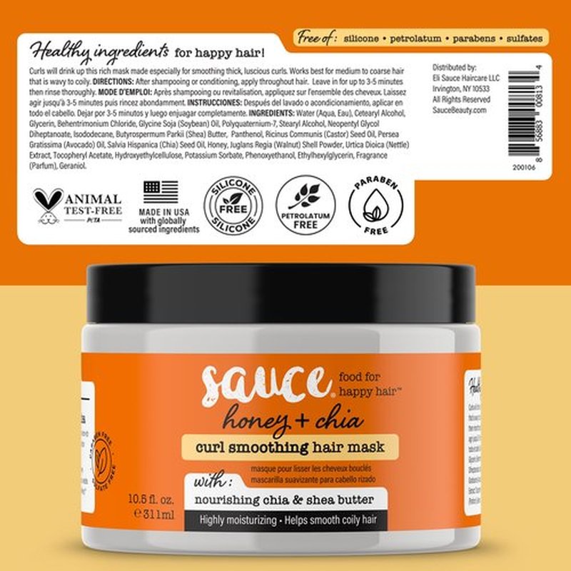 SAUCE BEAUTY Hair Mask, Honey Chia Smoothing Curl Mask for Dry Hair (10.5 Fl Oz) Hydrating, Anti Frizz Softener with Shea Butter, Honey & Chia for Naturally Curly, Wavy & Coily Hair Care