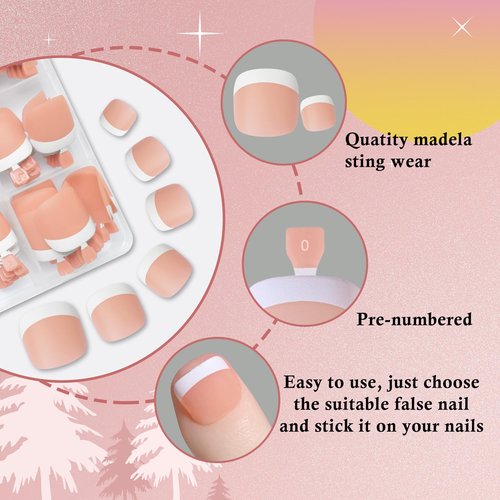 300pc French Tips Press on Toenails Women Fake Toes Nail Tips, Nude Pink Glue on Toe Nails Press ons Fake Toenail Soft Gel False Toe Nail Artificial Toe Fake Nail Tip for Acrylic Toenail Extension
