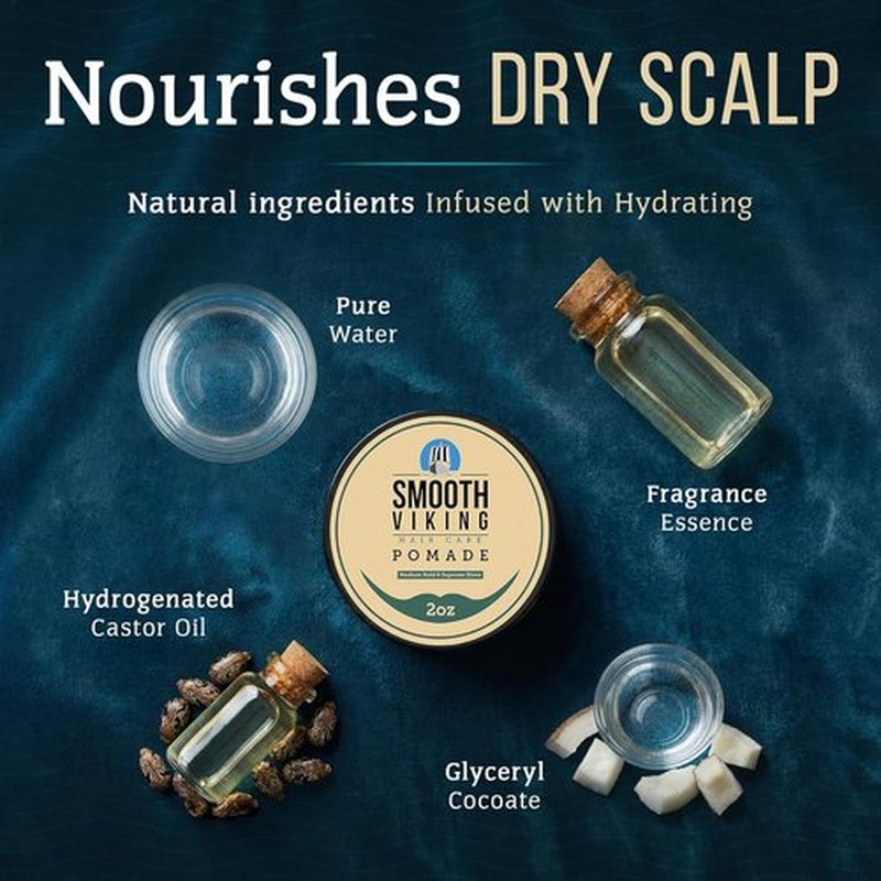 Smooth Viking Medium Hold Pomade - Water-Based Hair Cream for All Hair Types - 2oz Made in USA