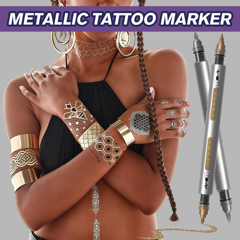 Water Resistant Face Paint Tattoo Pen - 18Pcs Temporary Tattoo Markers for Skin Dual-End Visible Capacity Henna Body Tattoo Kit, Body Painting Kit, Teen Girl Gifts Trendy Stuff for Teenage Adults
