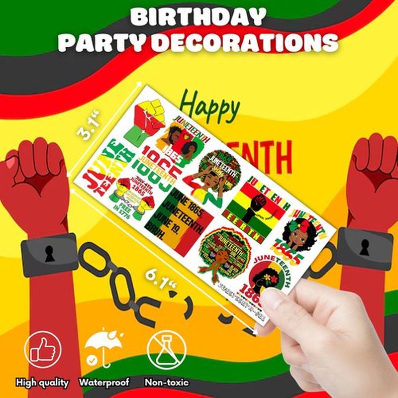 96 PCS Juneteenth Temporary Tattoos – African American Party Decorations, Black History Month Supplies, Afro American Stickers for Kids Adults Party Favors Gifts Decor