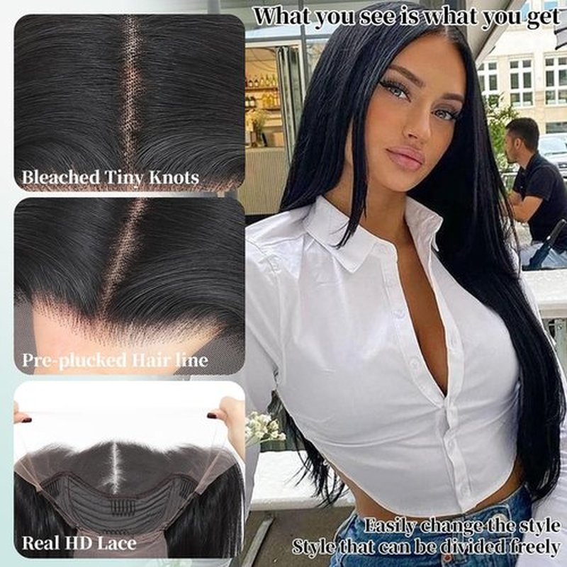 Synthetic Lace Front Wig 13x4 HD Lace Layered Hairstyle Pre Plucked Hairline Straight Long Black Glueless Wigs for Black Women 26 Inch Beginner Friendly