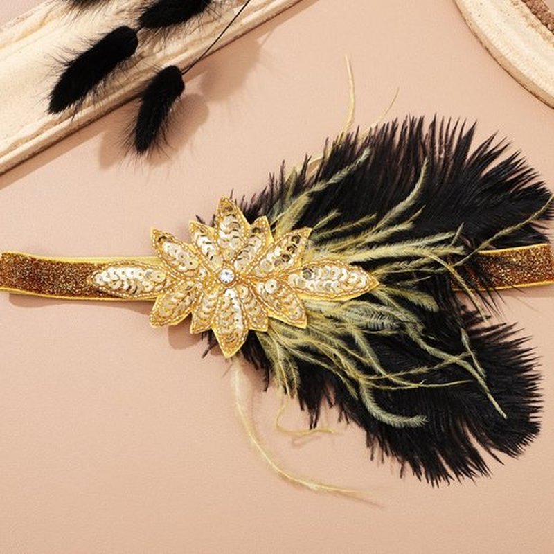 Beaupretty Flapper Headband Roaring 1920s Costume Headwear Sequin Wedding Headpiece for Women