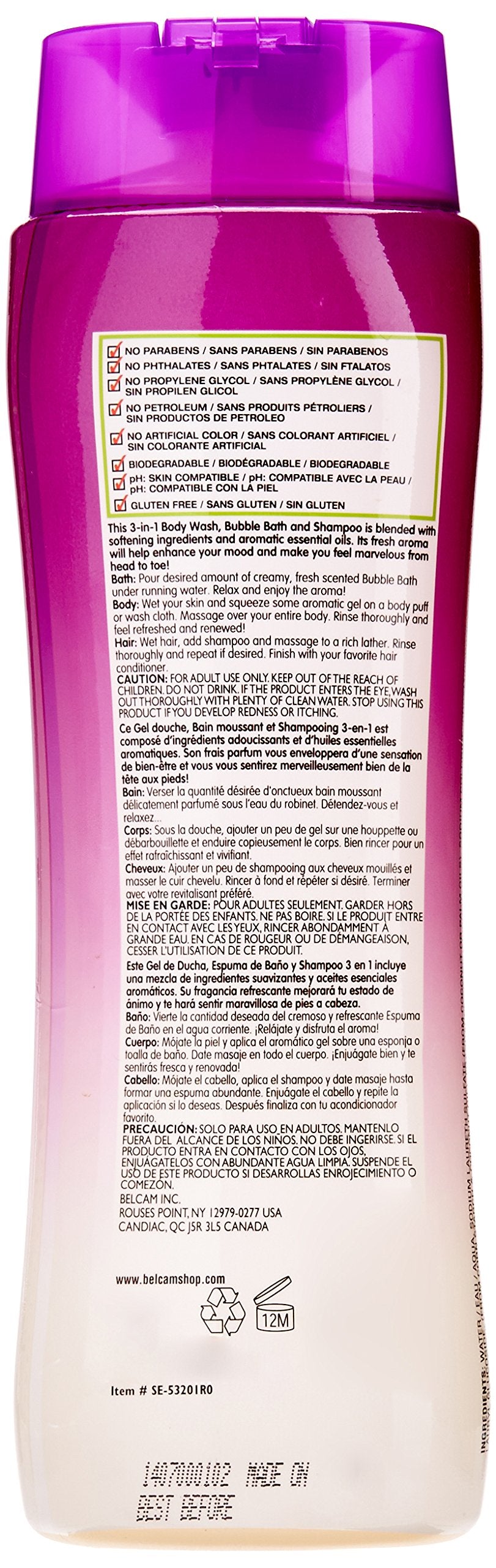 Belcam Bath Therapy Aromatherapy 3 in1 Body Wash Bubble and Shampoo, Lavender & Vanilla, 16.9 Fl Oz