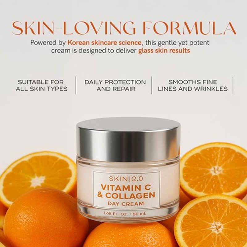 Skin 2.0 Vitamin C & Collagen Face Moisturizer – Hydrating Anti Aging Cream for Smooth & Radiant Skin, Firms & Revives Dull Complexion – Dermatologist Tested, Korean Skin Care, Clean Beauty – 2 Pack