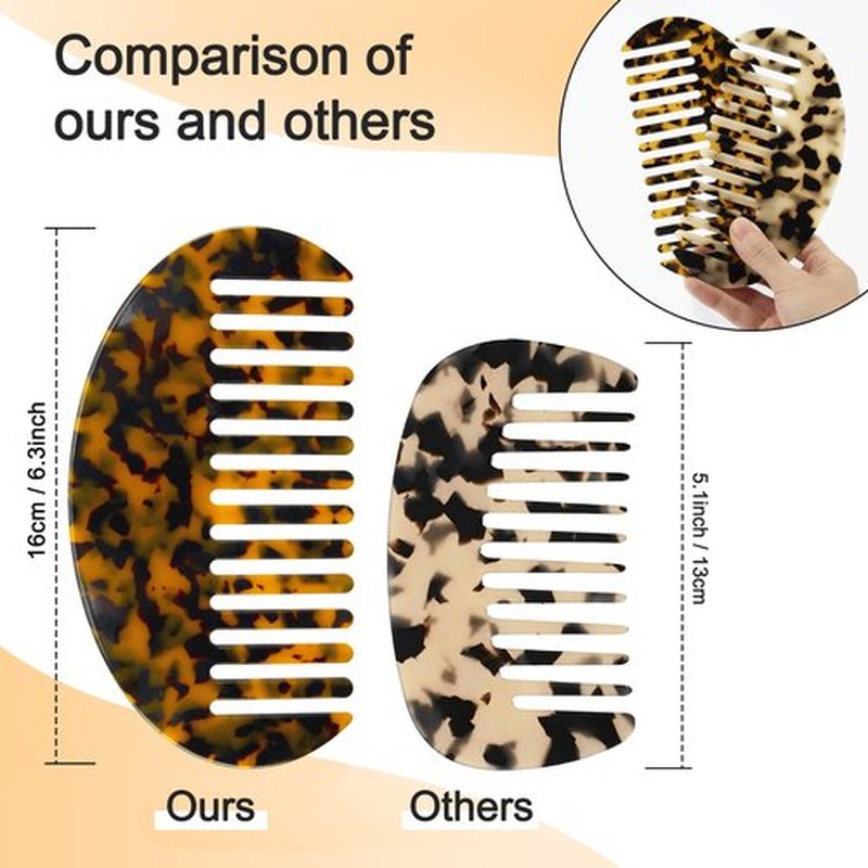 Hair Detangling Comb, 2 Pack Large Cellulose Acetate Wide Tooth Comb for Wet and Dry, Women's Thick Curly Wavy Hair (Beige, Tortoise Shell)