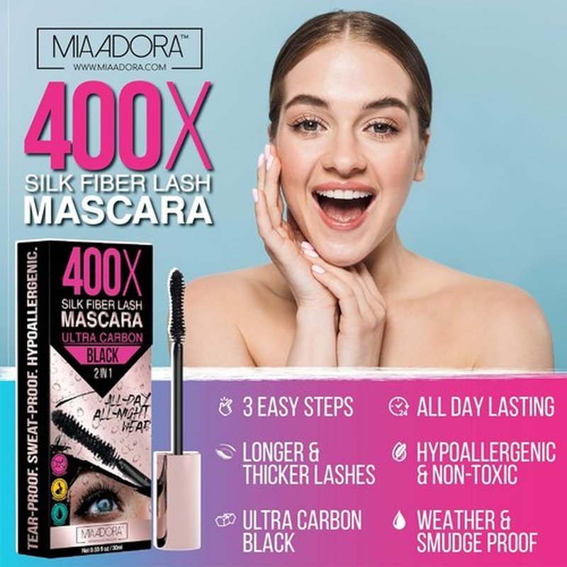 Skiennix 400X Pure Silk Fiber Lash Mascara - Ultra Black Volume & Length, Waterproof & Hypoallergenic