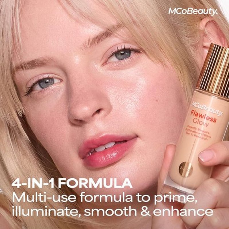 MCoBeauty Flawless Glow Luminous Skin Filter - 4-in-1 Primer & Highlighter - Dewy Tint Face Makeup with Squalane & Vitamin E - Vegan & Cruelty-Free