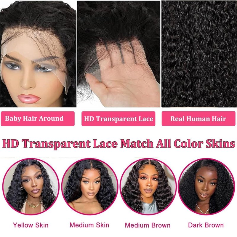 UDJLH 13x6 Deep Wave Lace Front Wigs Human Hair Curly Human Hair Wig for Women Deep Curly HD Lace Frontal Wigs Glueless Pre Plucked with Baby Hair Natural Color (20 Inch-10A)