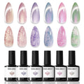 modelones Cat Eye Gel Nail Polish, 6 Colors Shimmer Pearl Magnetic Nail Drawing Set with Magnet, Iridescent Mermaid Swirl Shell Thread Purple Pink Blue Glitter, DIY Manicure Gift for Women Girl