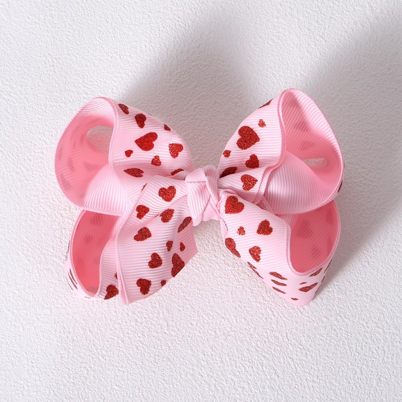 Valentines Pink Hair Bows Gift for Girls Women 2Pcs 4.3in Cute Handmade Glittery Red Love Heart Ribbon Alligator Clips, Her Wedding Birthday Party Dress Decoration Accessories