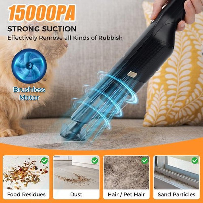 Skiennix Handheld Cordless Vacuum - 15KPA High Power with USB Quick Charge | Mini Dust Buster in Black
