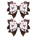 2 Pack 3.5-Inch Glitter Sparkly Brown Cow Hair Bow Clips for Western Cowgirls Cute Moo Cow Alligator Hairpins Barrettes Toddler Teens Women Kids Birthday Party Decorations Gift