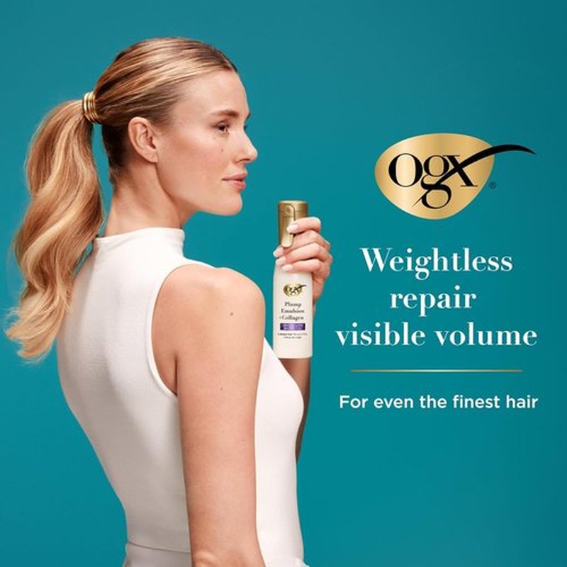 OGX Plump Emulsion Hair Mist - Volumizing Conditioning Spray with Marula Oil | 6.5 fl. oz, 450°F Heat Protection