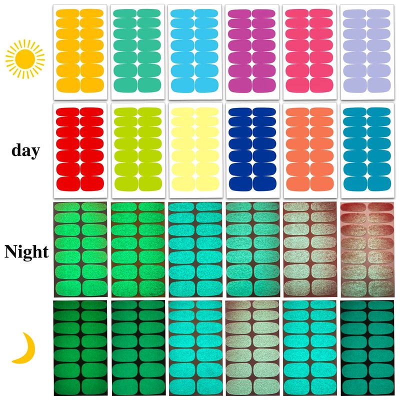 XEAOHESY 12 Sheets Luminous Solid Color Nail Polish Strips Self-Adhesive Glow in Dark Gel Nail Strips Fluorescent Bright Color Nail Stickers Full Wraps for Women
