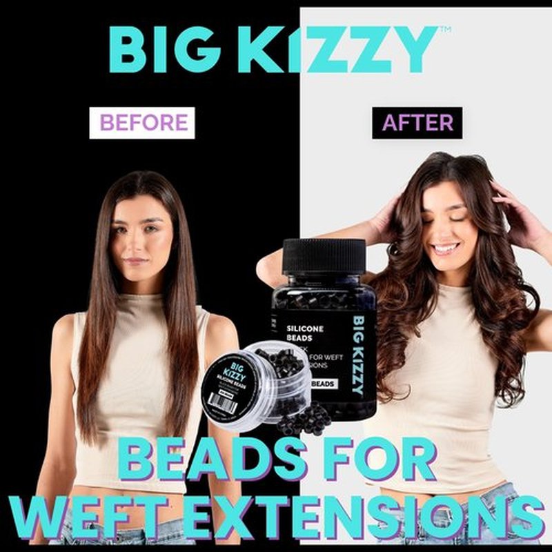 Big Kizzy 1000pcs Black Silicone Lined Microlink Beads for Weft Hair Extensions, 5.0mm for invisible extension application
