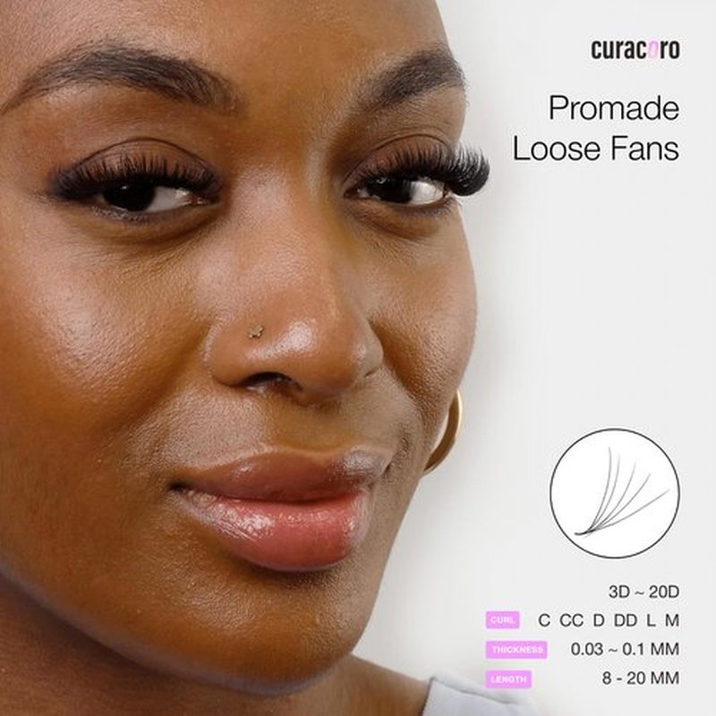 Curacoro Promade 500 Fans 10D-0.03 D Curl 11mm Length Handmade Volume Lash Fans for Long-Lasting Eyelash Extension