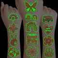 96 PCS Two Groovy Retro 60s 70s Pre-Cut Luminous Glow in the dark Temporary Tattoos for Kids | Super Cute Themed Birthday Party Favors, Supplies, Decorations, Fake Tattoo Stickers Gifts for Boys Girls