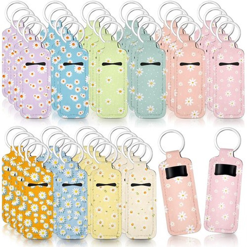 Quelay 40 Pcs Pink Lipstick Holder Keychain Bulk Preppy Bow Lip Gloss Sleeve Lip Balm Holder Gifts for Women(Daisy)