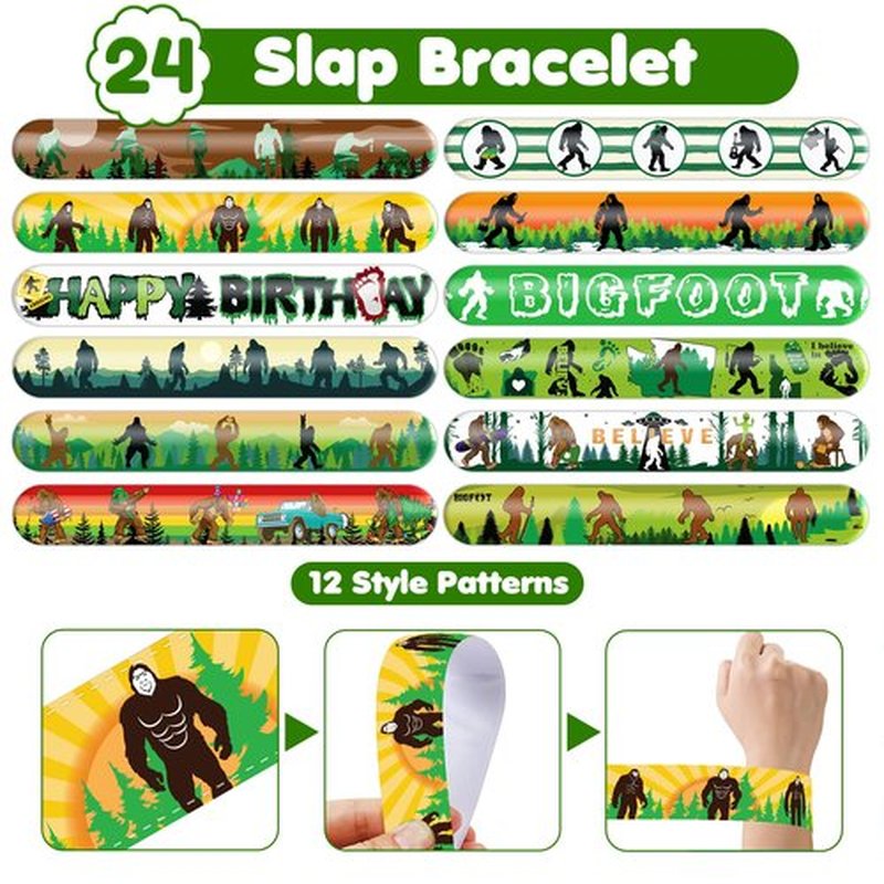 72PCS Bigfoot Party Set | 48PCS Temporary Tattoos & 24PCS Slap Bracelets | Fun Sasquatch-Themed Birthday Supplies, Baby Shower Gifts, Classroom Rewards & Party Decorations for Kids (Boys & Girls)