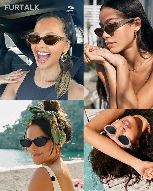 FURTALK Oval Sunglasses - Trendy Cat Eye Design with Polarized UV Protection | Vintage Style FT8207