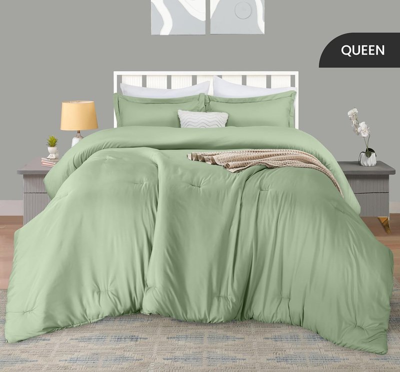 Utopia Bedding Queen Comforter Set - 3 Piece Sage Green Down Alternative | Soft & Cozy (88 x 88 in)