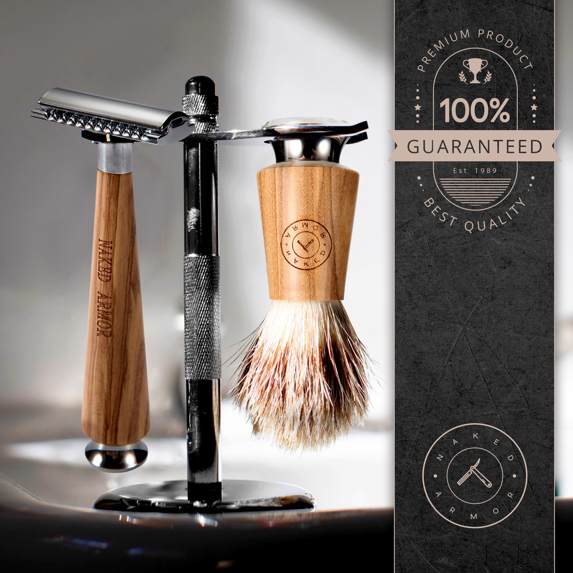 Complete Safety Razor Kit - Includes Olive Wood Safety Razor, Closed Comb Double Edge Razor, Safety Razor Stand, Olive Wood Shaving Brush, Organic Soap, Shaving Bowl, Shaving Kit For Men, Great Gift