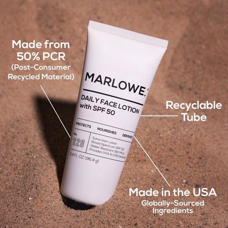 MARLOWE. No. 128 Men's Facial Lotion with Sunscreen SPF 50, 3.4 oz, Oil-Free, Lightweight Daily Face Moisturizer for Men, Includes Natural Extracts to Hydrate, Nourish & Soothe