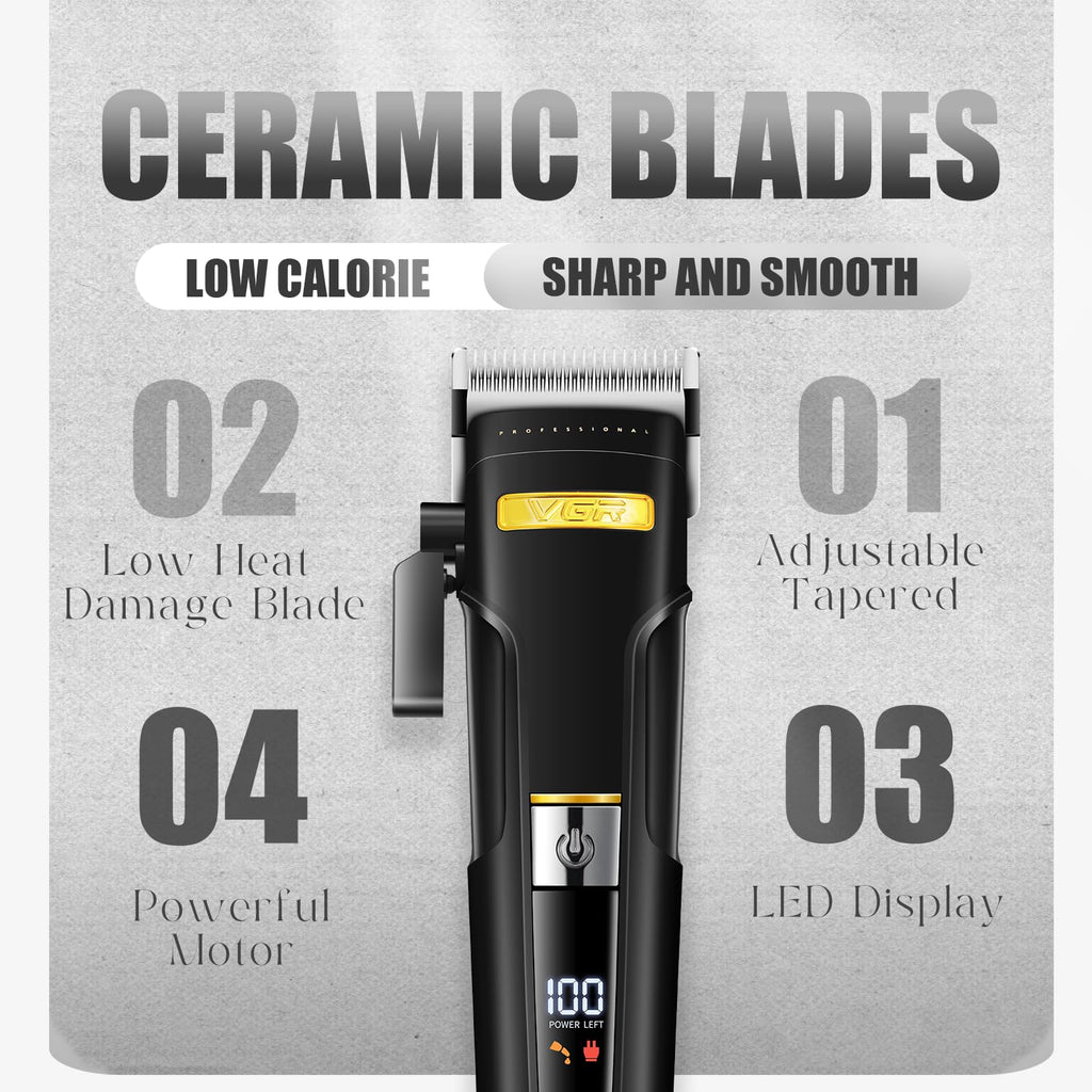 VGR 694S2 Professional Hair Clippers for Men - Cordless Barber Clipper & Trimmer Set with Charging Dock, 440 Min Runtime & LED Display - Rechargeable Hair Cutting Kit for Barbers & Home Use(Black)