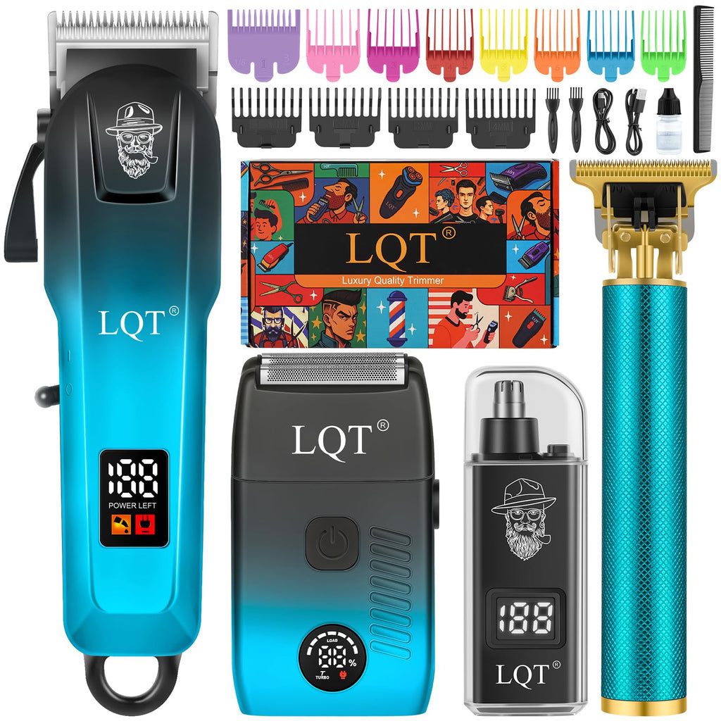 Hair Clippers for Men with LED Display, 4-Piece Cordless Grooming Kit with Hair Clipper, Beard Trimmer, Foil Shaver, Nose Trimmer, Complete Rechargeable Set for Home Barber