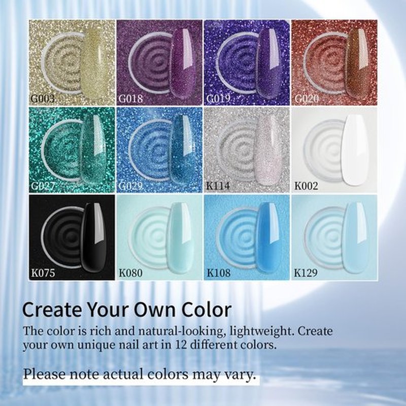 Eodci 12 Pcs Nail Dip Powder Set, 12Colors Glitter Blue Gold Silver Snow Dipping Powder Kit, Black White Nail Art Manicure Salon DIY for Daily at Home Party Gifts for Women