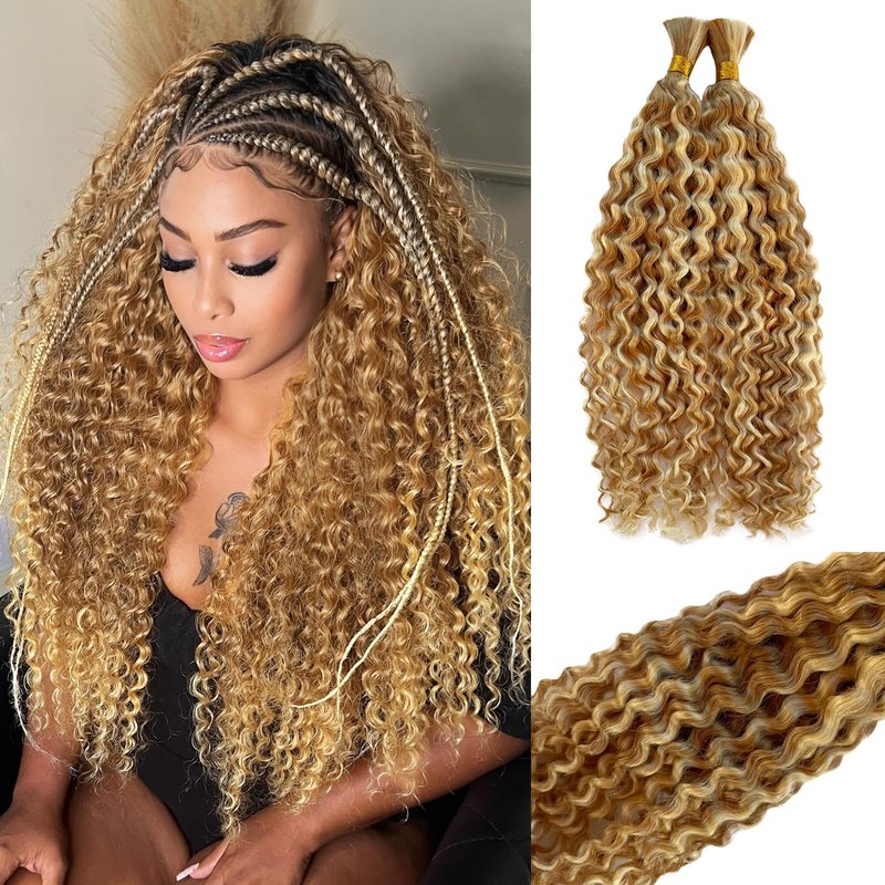 Water Wave Bulk Human Hair No Weft for Boho Knotless Braids 18 Inch Real Human Hair Ombre Blonde 613 Curly Micro Braiding Human Hair Balayage Wet and Wave Human Braiding Hair 100g