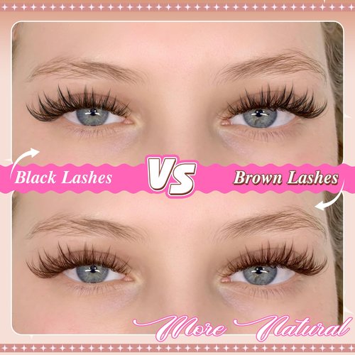 PVDKIW Brown Lash Clusters Wipsy Manga Lashes Clusters Natural Eyelash Clusters Dark Brown Lashes C Curl Cluster Eyelash Extensions Invisible Band False Eyelashes 10-16mm Cluster Lashes 144Pcs