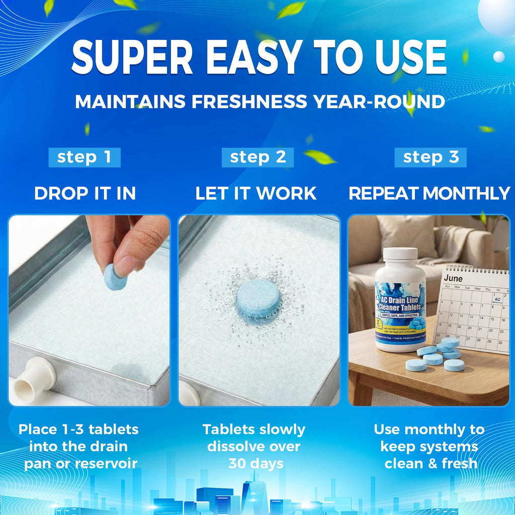 Loopeer 200 Ac Drain Line Tablets Cleaner, Fast Acting Prevents Overflow HVAC Drain Pan Clean for HVAC, Window Units, Mini-splits, Dehumidifiers and Refrigerators System Maintenance
