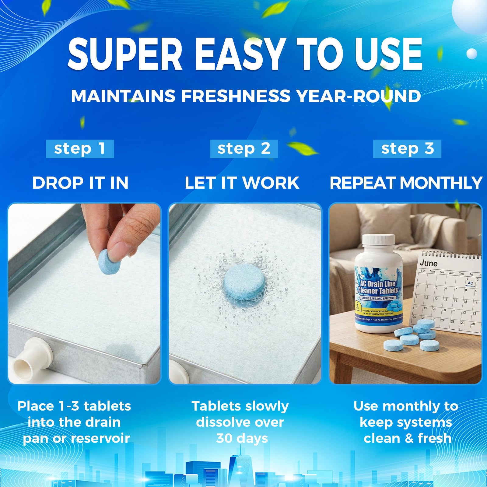 Loopeer 200 Ac Drain Line Tablets Cleaner, Fast Acting Prevents Overflow HVAC Drain Pan Clean for HVAC, Window Units, Mini-splits, Dehumidifiers and Refrigerators System Maintenance