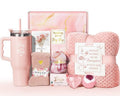 Birthday Gifts for Women Self Care Get Well Soon Gifts, Rose Relaxing Spa Bath Gift Basket Care Package w/ Flannel Blanket 40 OZ Tumbler, Mother's Day Gift for Mom Her Wife Girlfriend Grandma Sister