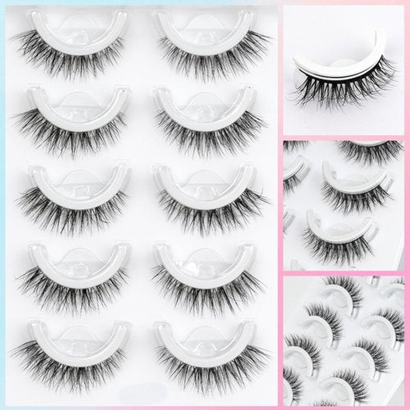 Self Adhesive Eyelashes Preglued Glueless - Natural Look No Glue Eyelashes 3D 12mm Natural Cat Eye Waterproof Glueless No Glue Needed Reusable Stick on False Strip Lashes by EMEDA (6D46 with Tweezers)