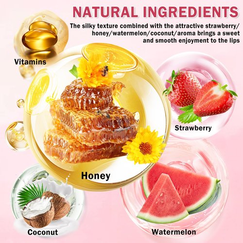LZXLUKGIR 4PCS Honey Lip Balm Hydrating Honey Lip Mask Overnight Propolis Bee Lip Balm Prevention Dry and Cracked Lip Scrub Exfoliator (Honey+Strawberry+Coconut+Watermelon)