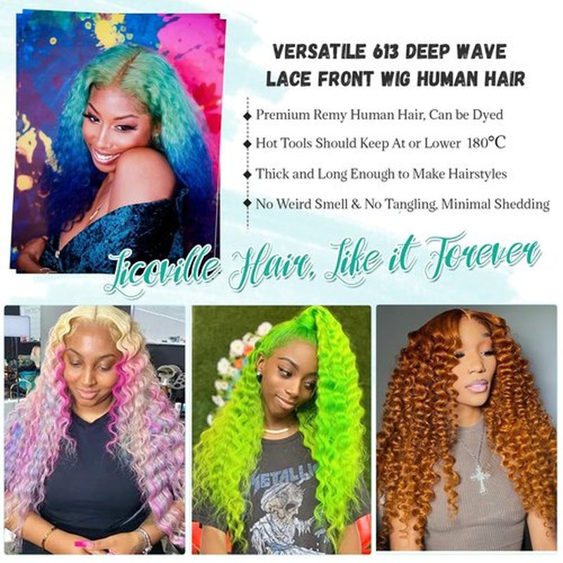 Licoville 613 Deep Wave Wig 13x6 Lace Front Wigs Human Hair Pre Plucked 180% Density Blonde Curly Wig HD Transparent Free Part 24 Inch Blonde 613 Frontal Wigs Human Hair for Black Women